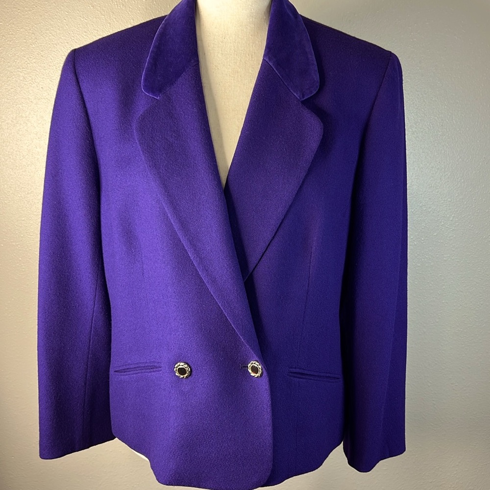 Vtg PENDLETON Virgin‎ Wool Blazer Purple Velvet Collar Double Breasted USA 12